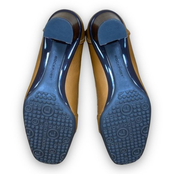 Rockport Square Toe Buckle Heels APW1313B Leather Slip On Tan RARE Women 6M - Picture 7 of 8